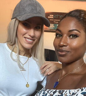 Adora Aiza with Italian pop artist Baby K at music studio in Milan, Italy